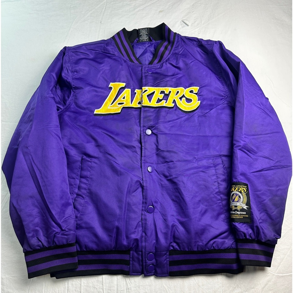 NBA Los Angeles Lakers Purple Satin Varsity Bomber Jacket Mens Medium Logo